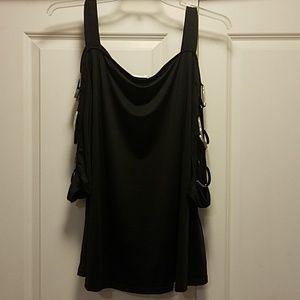 Off the shoulder top with criss cross bling arms